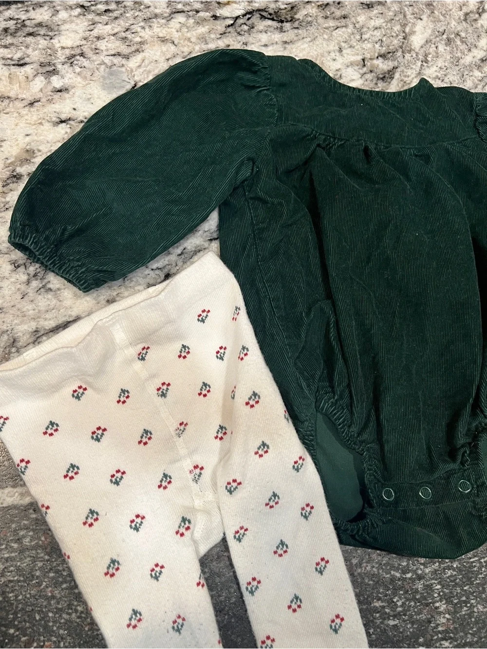 Carter’s Just One You Green Corduroy Bubble Romper & Floral Tights Set | 12M